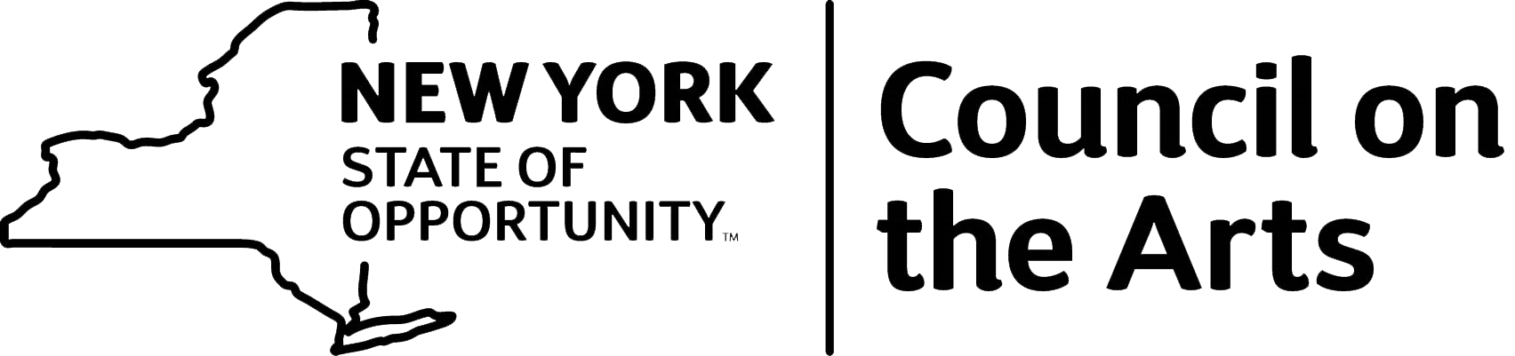 New York State Council on the Arts logo with outline of NY state in black on white background